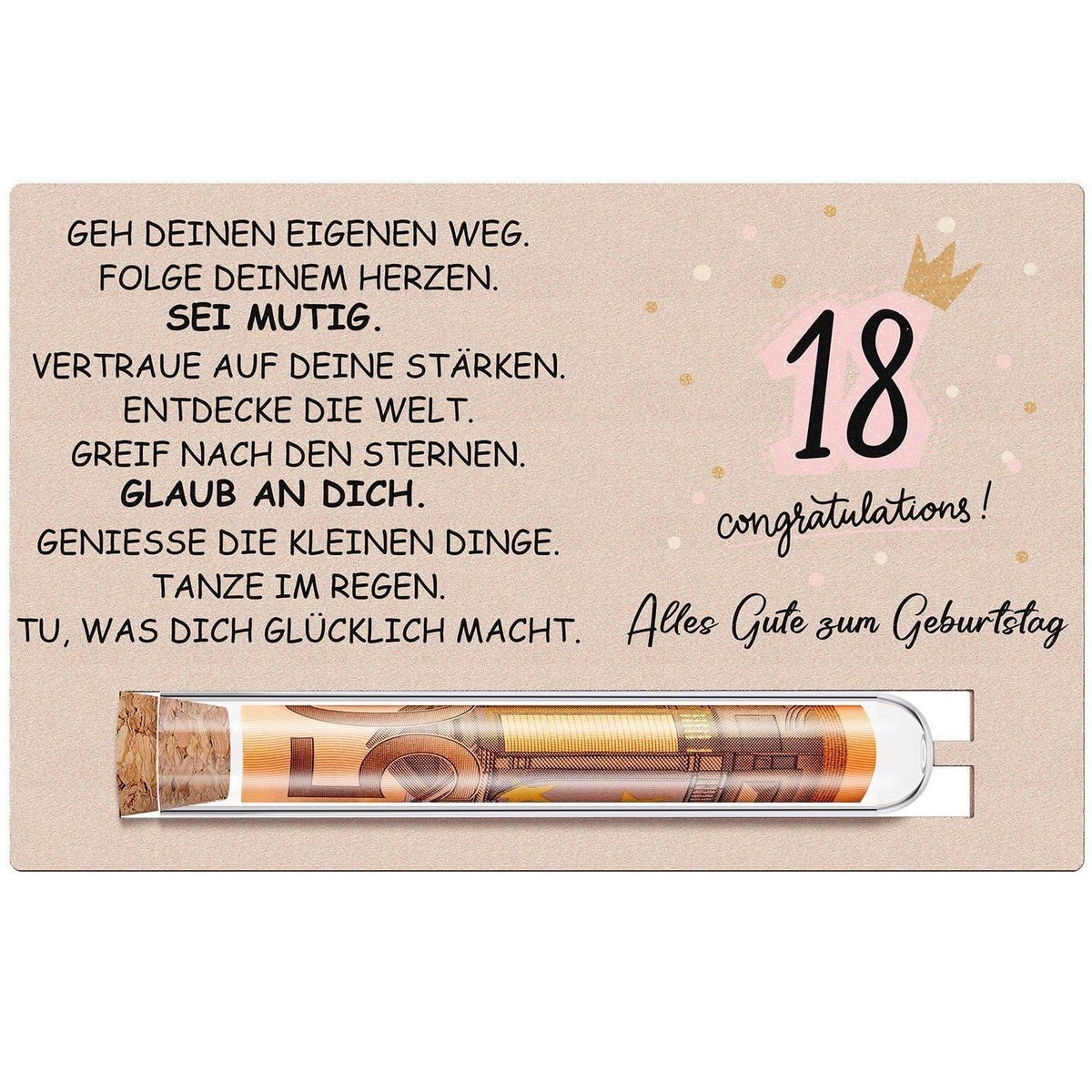 18. Geburtstag Geschenkset mit Reagenzglas & Holzkarte