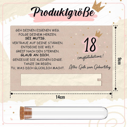 18. Geburtstag Geschenkset mit Reagenzglas & Holzkarte
