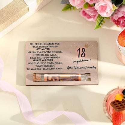 18. Geburtstag Geschenkset mit Reagenzglas & Holzkarte