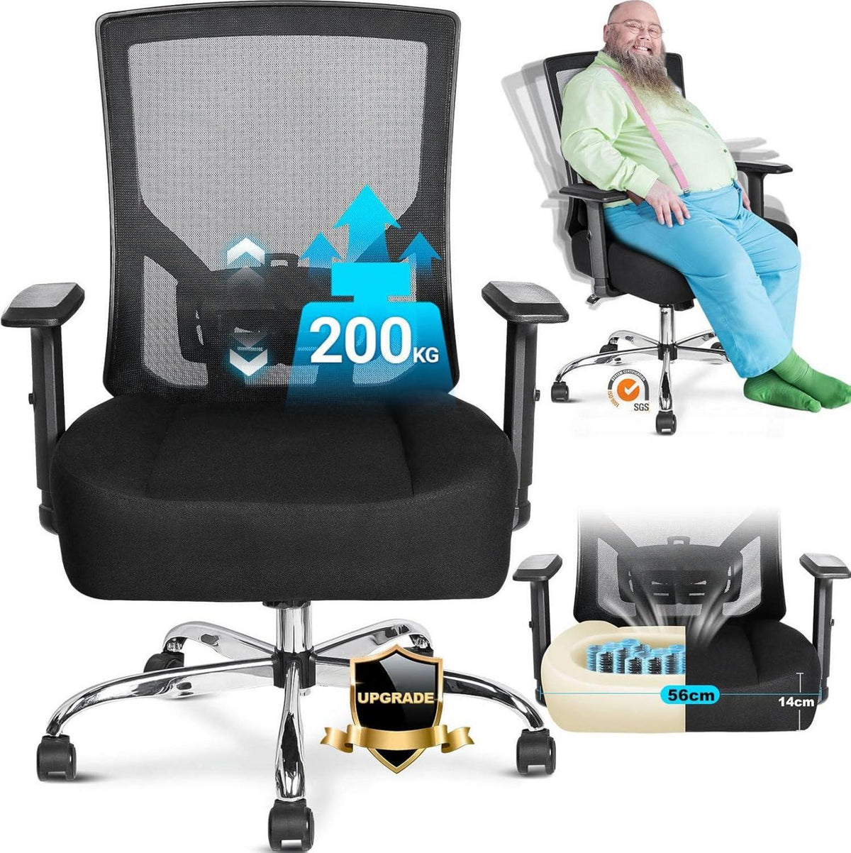 Ergonomischer Bürostuhl 200KG XXL mit Federsitzkissen