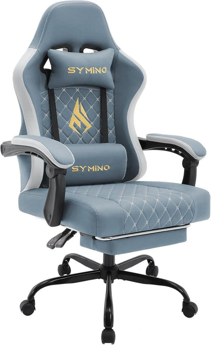 Ergonomischer Gaming Stuhl mit Fußstütze und Lendenwirbelstütze