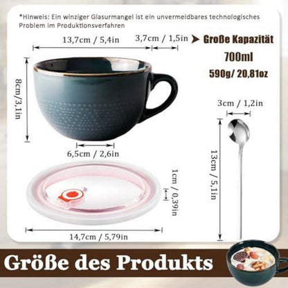 Große Keramiktasse 700ml - Kaffeebecher Schwarzgrün