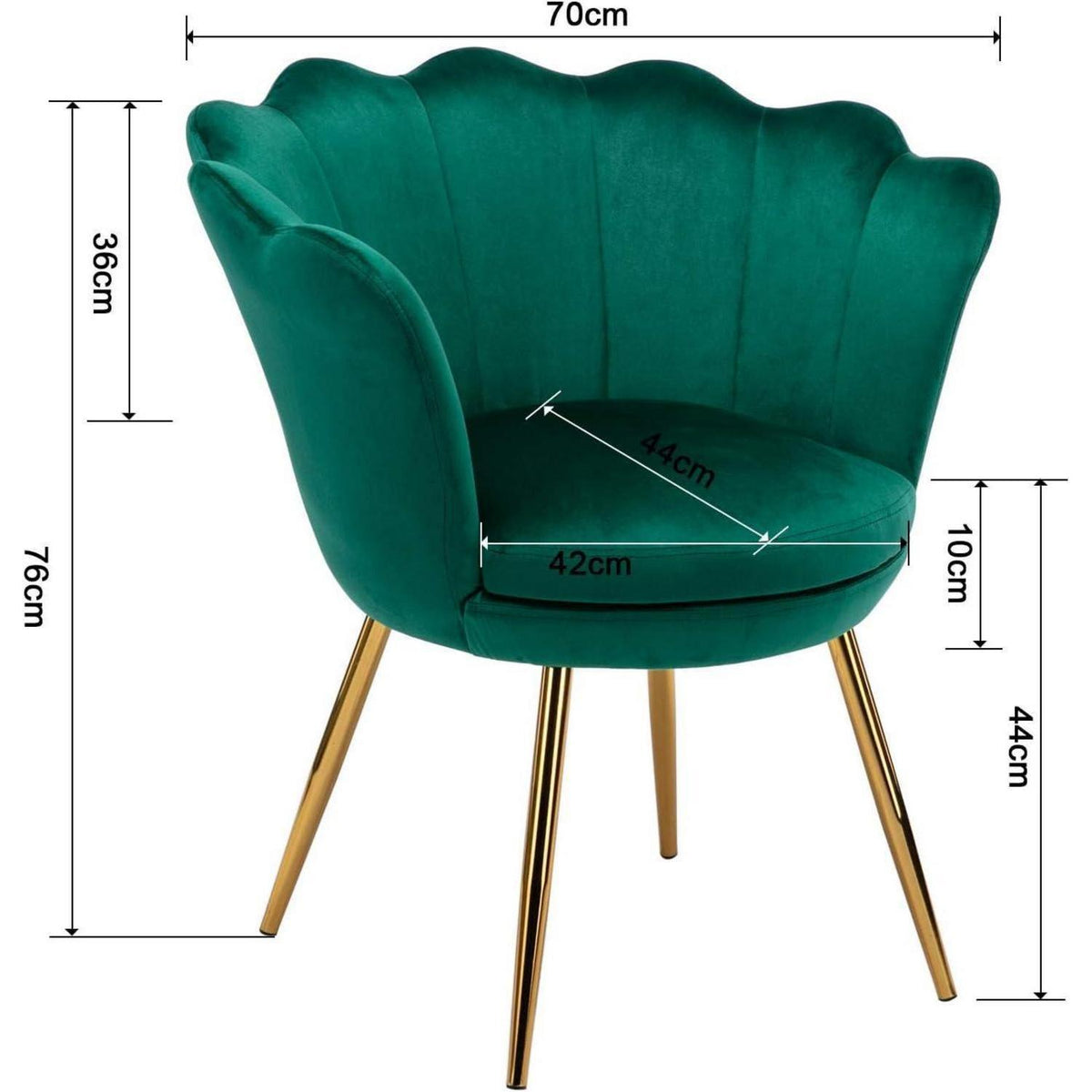 Samt-Armlehnstuhl mit Muscheldesign – Grüner Loungesessel