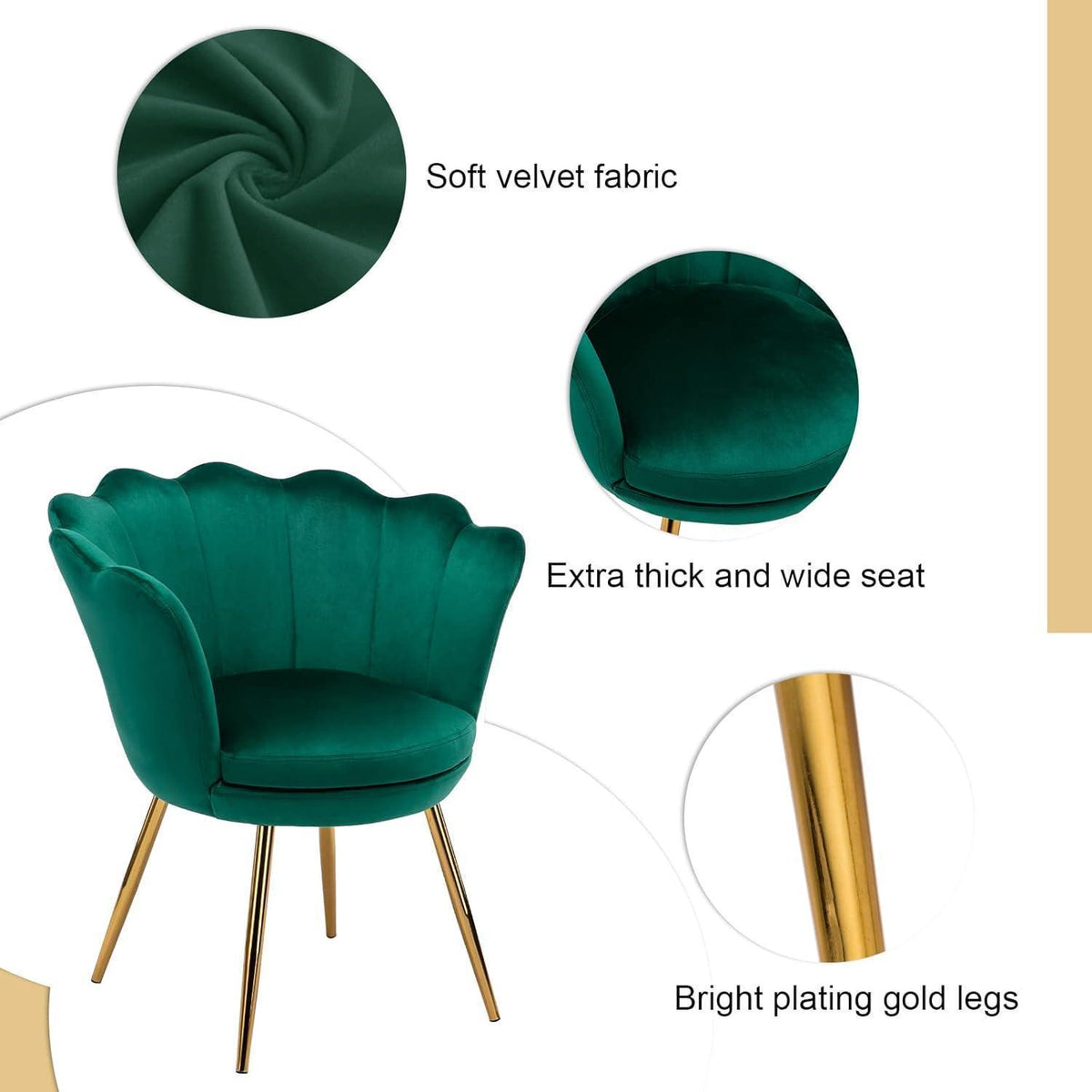 Samt-Armlehnstuhl mit Muscheldesign – Grüner Loungesessel