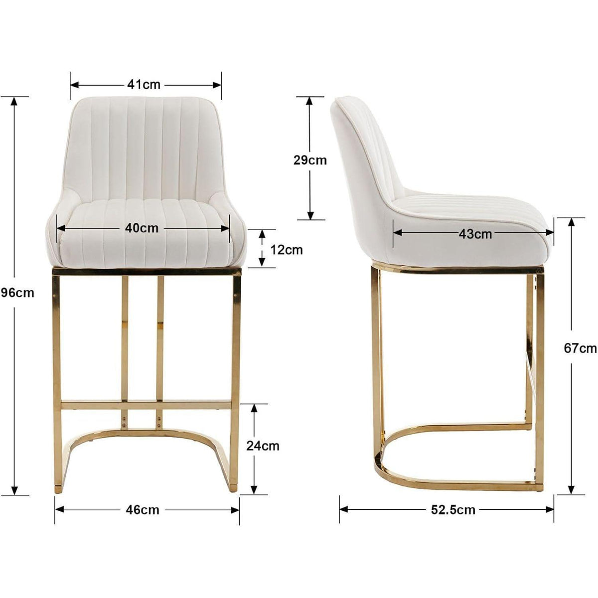 Barhocker Set 2er – Samt, Goldenes Metallbein, Weiß
