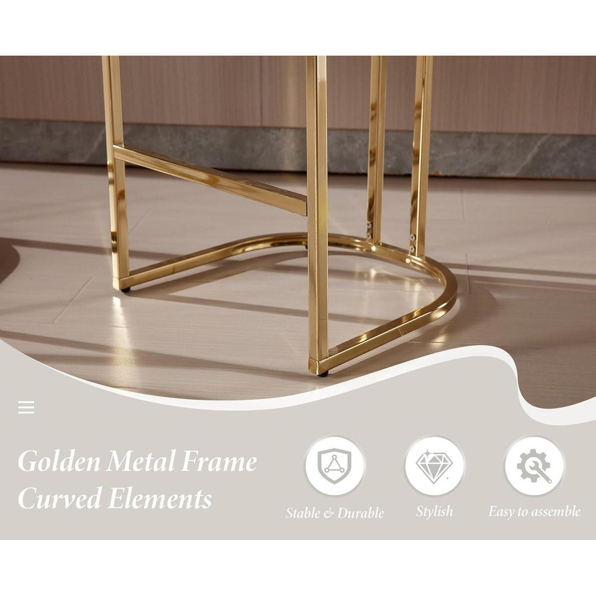 Barhocker Set 2er – Samt, Goldenes Metallbein, Weiß