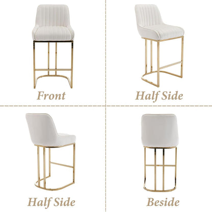 Barhocker Set 2er – Samt, Goldenes Metallbein, Weiß