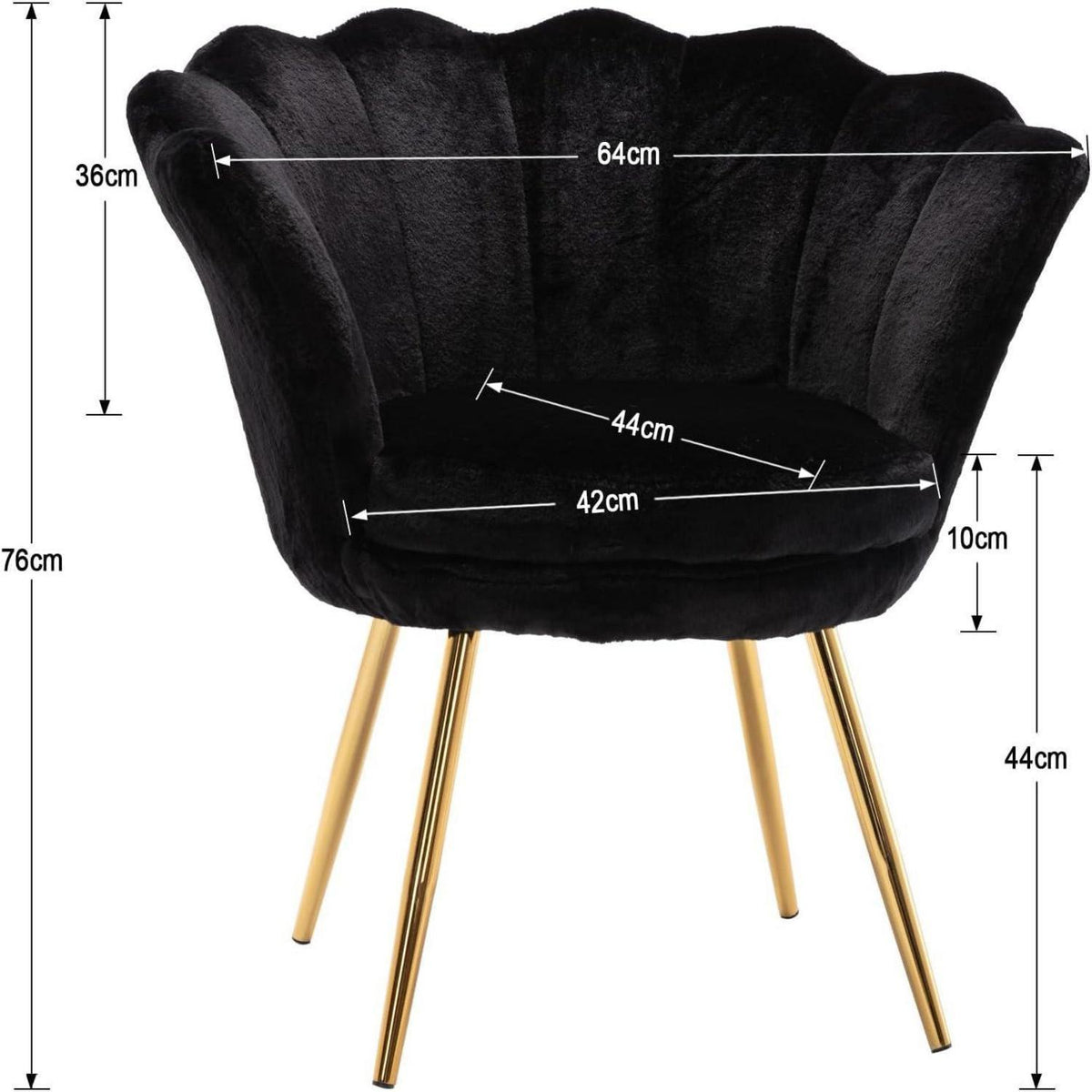 Teddystoff Loungesessel mit goldenen Beinen – Schwarz