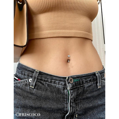Chirurgenstahl Bauchnabelpiercing Set Silber/Gold mit Zirkonia, 8mm