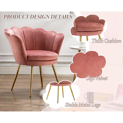 Samt Sessel Wohnzimmer mit Goldfuß & Blumenform Rosa