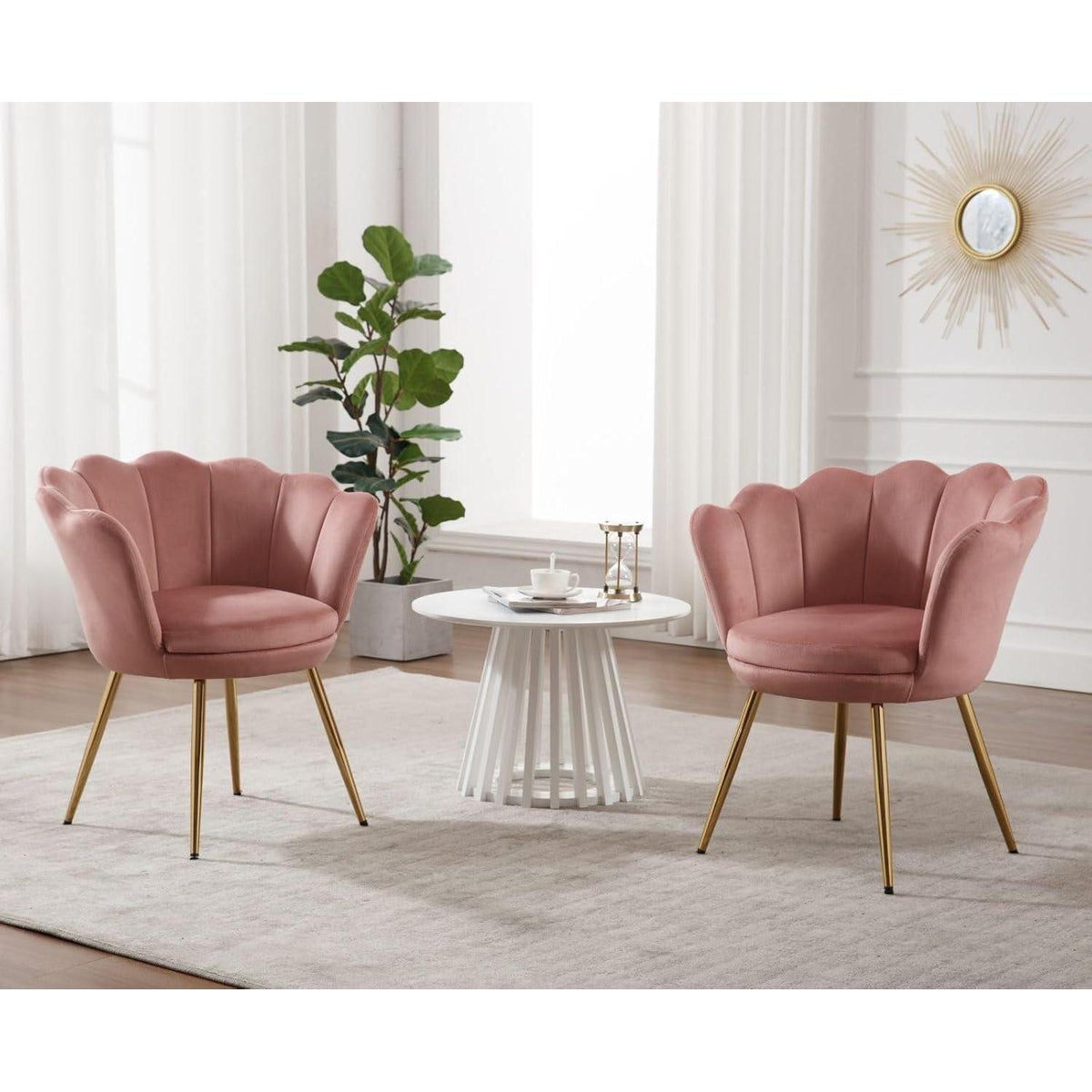 Samt Sessel Wohnzimmer mit Goldfuß & Blumenform Rosa