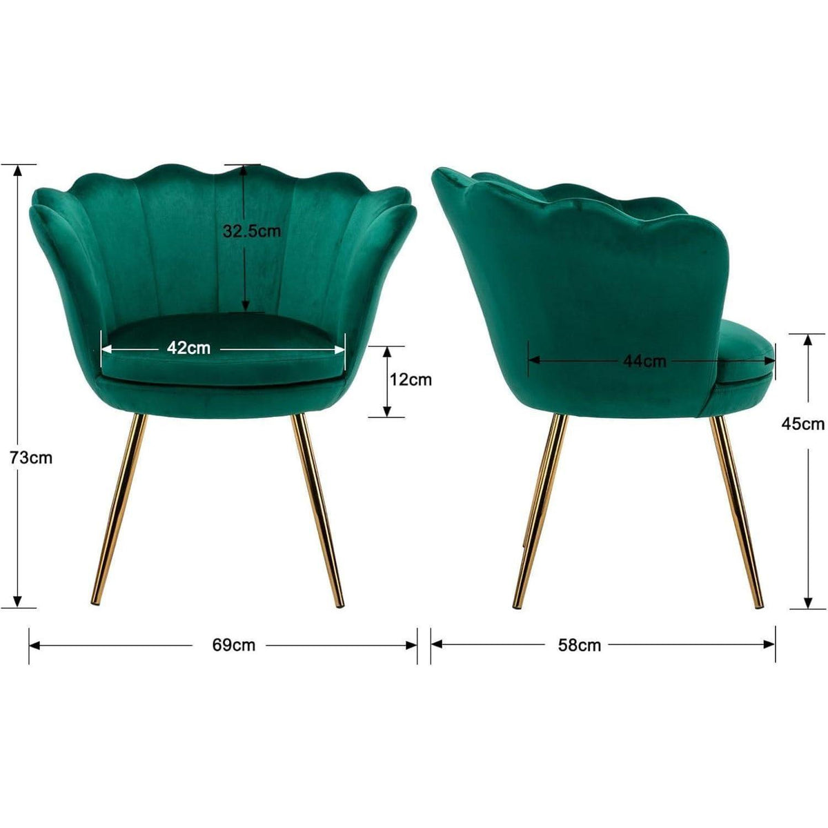 Samt Sessel Wohnzimmer mit Goldfuß & Blumenform