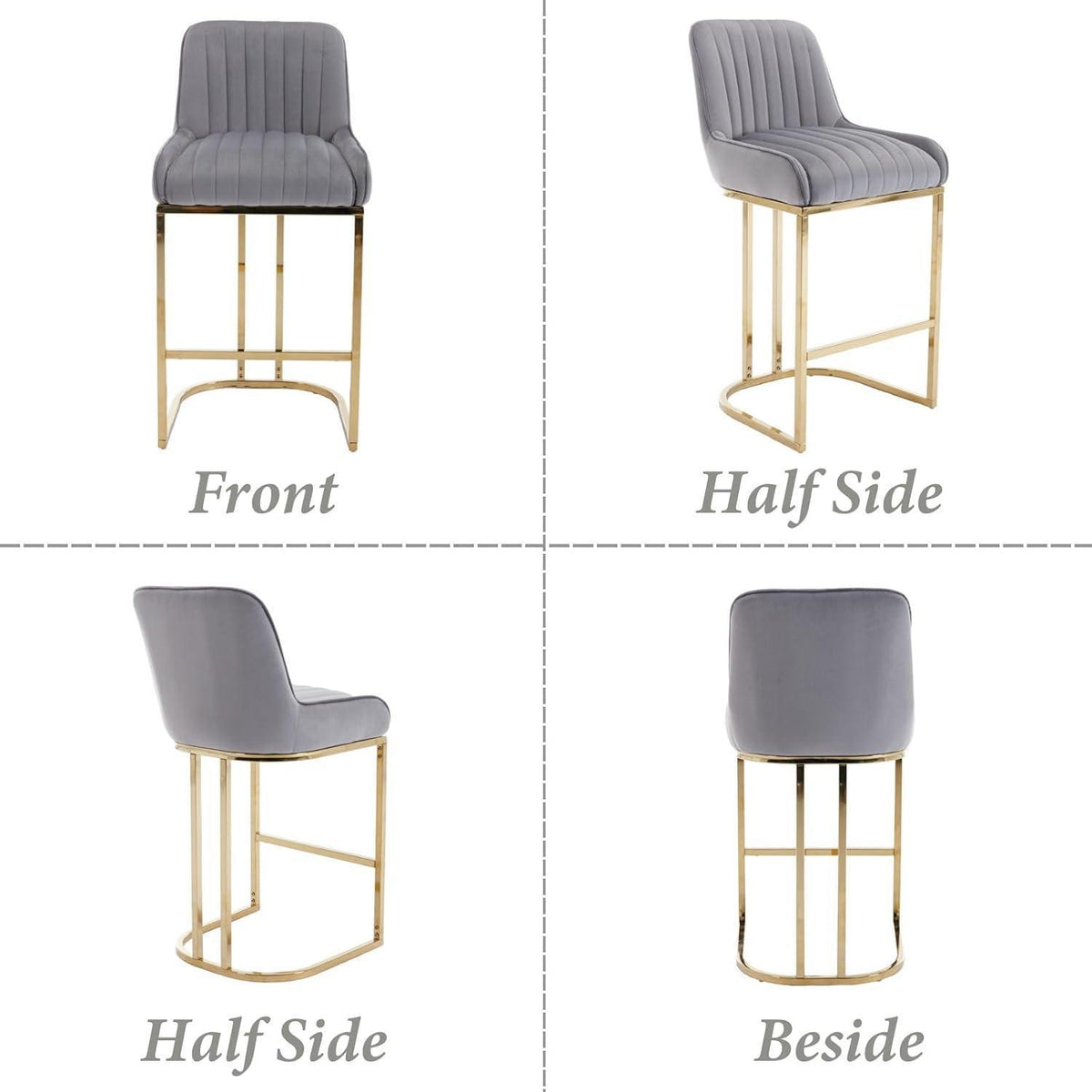 Barhocker Set Grau Samt mit goldenen Metallbeinen