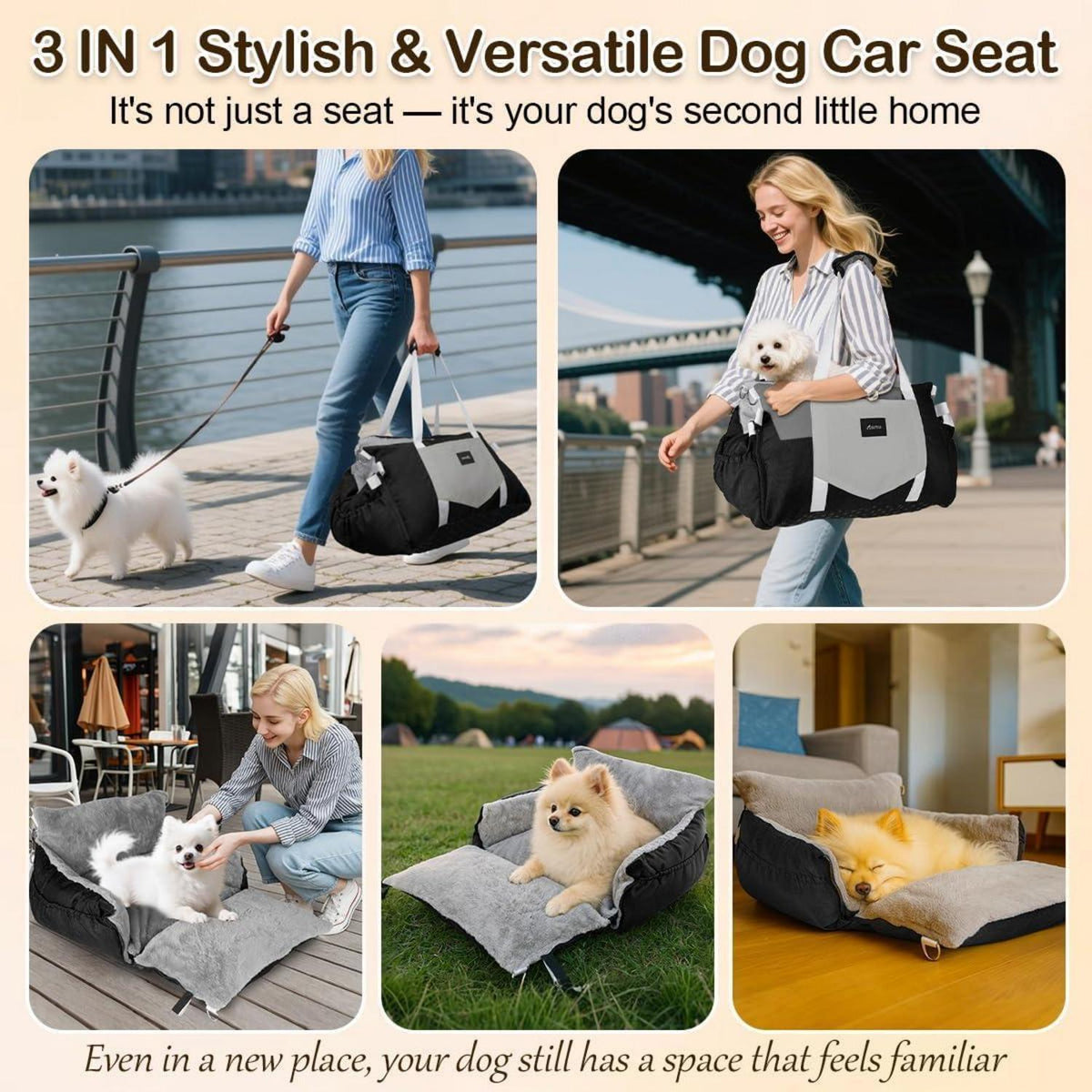 3-in-1 Hundesitz Auto & Reisebett für kleine Hunde – Schwarz