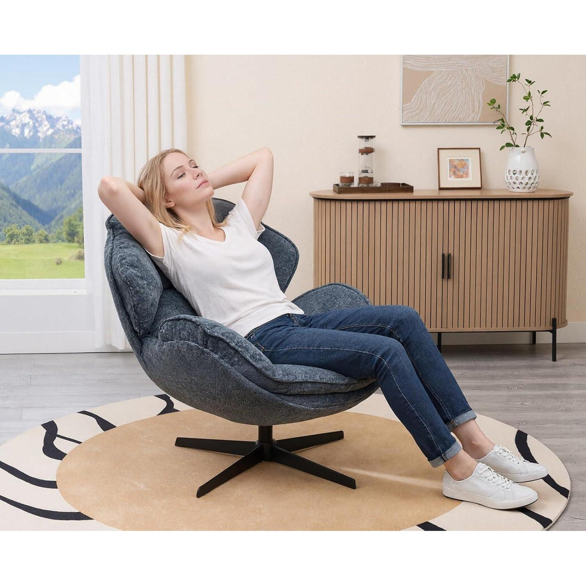 Drehbarer Loungesessel Blau – Chenille Gepolstert & Komfortabel