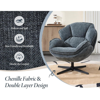 Drehbarer Loungesessel Blau – Chenille Gepolstert & Komfortabel