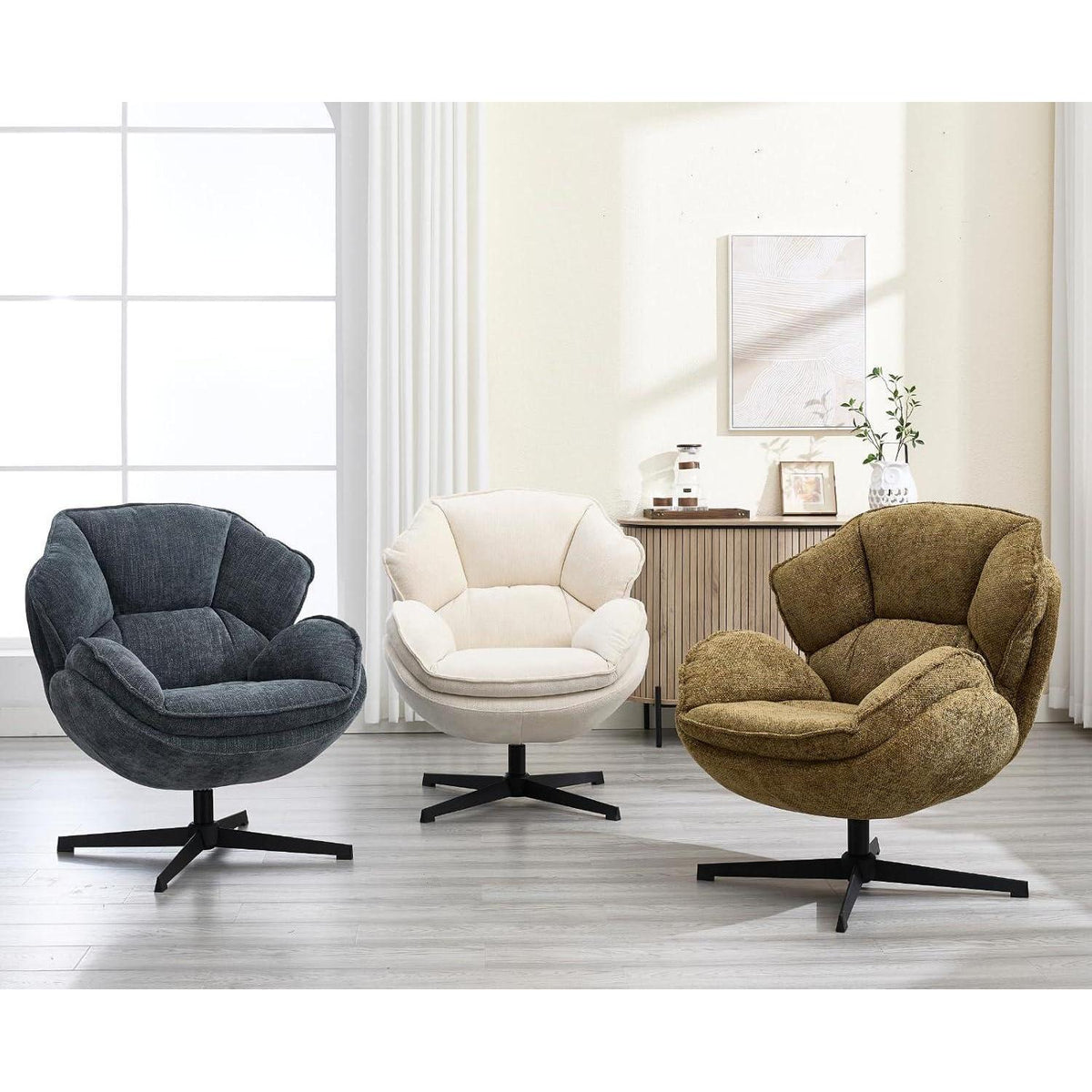 Drehbarer Loungesessel Blau – Chenille Gepolstert & Komfortabel