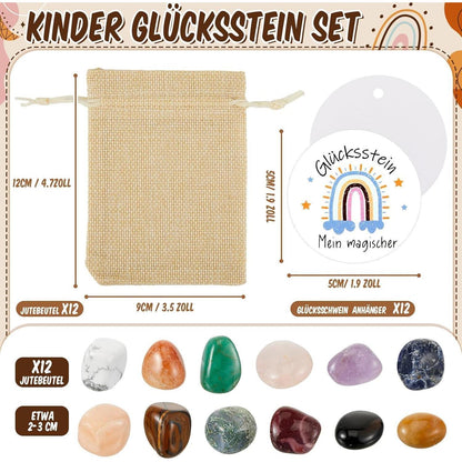 12 Glückssteine Set für Kinder – Mitgebsel Taufe & Geburtstag