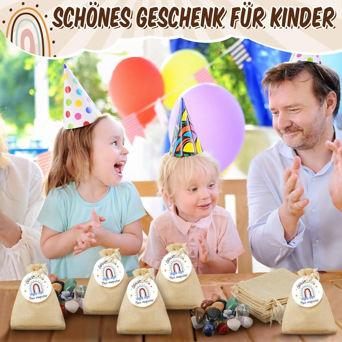 12 Glückssteine Set für Kinder – Mitgebsel Taufe & Geburtstag