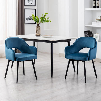 Drehbarer Samt Esszimmerstuhl mit Armlehnen – 2er Set, Blau