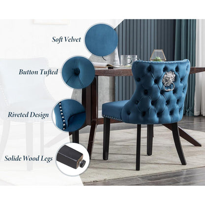 Samt Esszimmerstühle 2er Set mit Löwenkopf, Blau