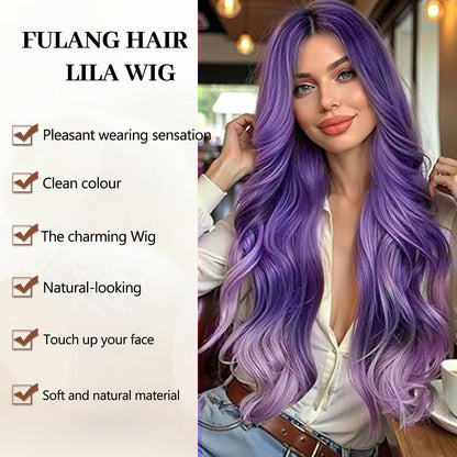 Lange gewellte lila Perücke mit Violett Ombre, natürlich & verstellbar