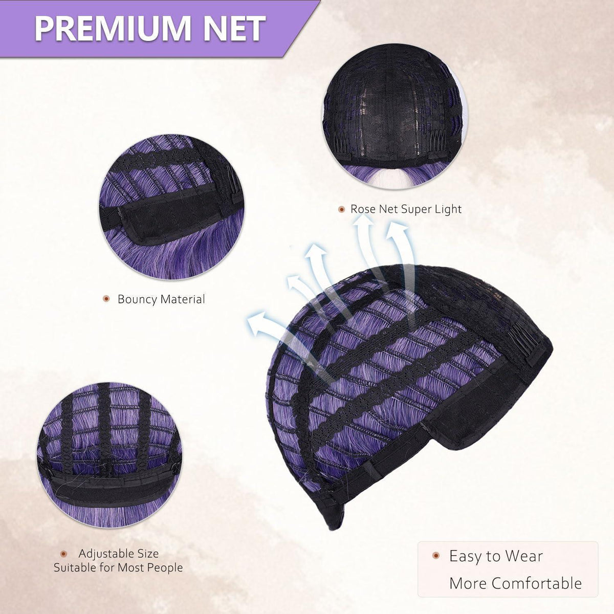 Lange gewellte lila Perücke mit Violett Ombre, natürlich & verstellbar