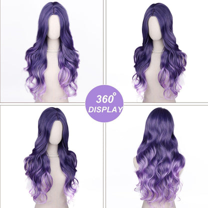 Lange gewellte lila Perücke mit Violett Ombre, natürlich & verstellbar