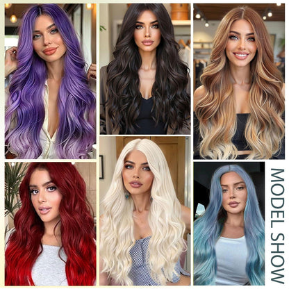 Lange gewellte lila Perücke mit Violett Ombre, natürlich & verstellbar