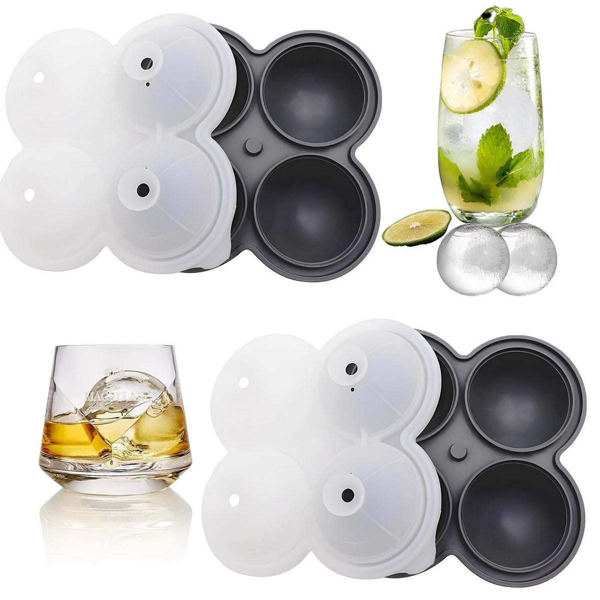 2er-Pack Silikon Eiswürfelform 6cm – Runde Eiswürfel für Drinks