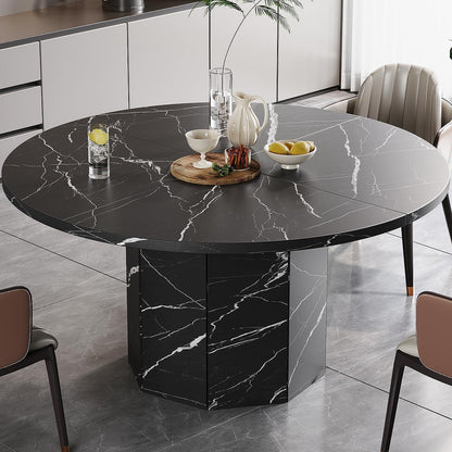Runder Esstisch Schwarz 120cm | Küchentisch Marmor Optik Holz Modern