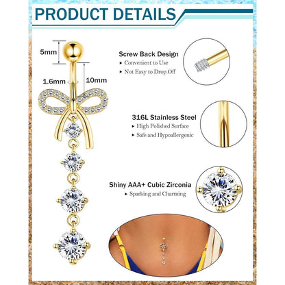 10er Set Bauchnabelpiercings mit Schmetterling und Schlange, Rosa/Blau