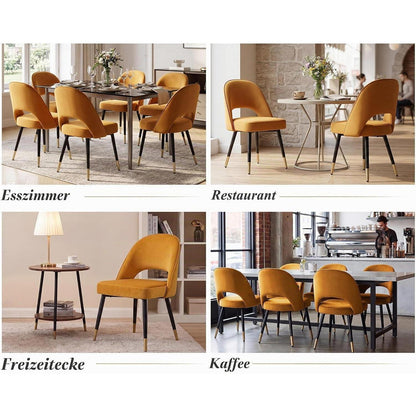 Esszimmerstühle 2er Set, Samt Polsterstuhl mit Metallbeinen Gelb
