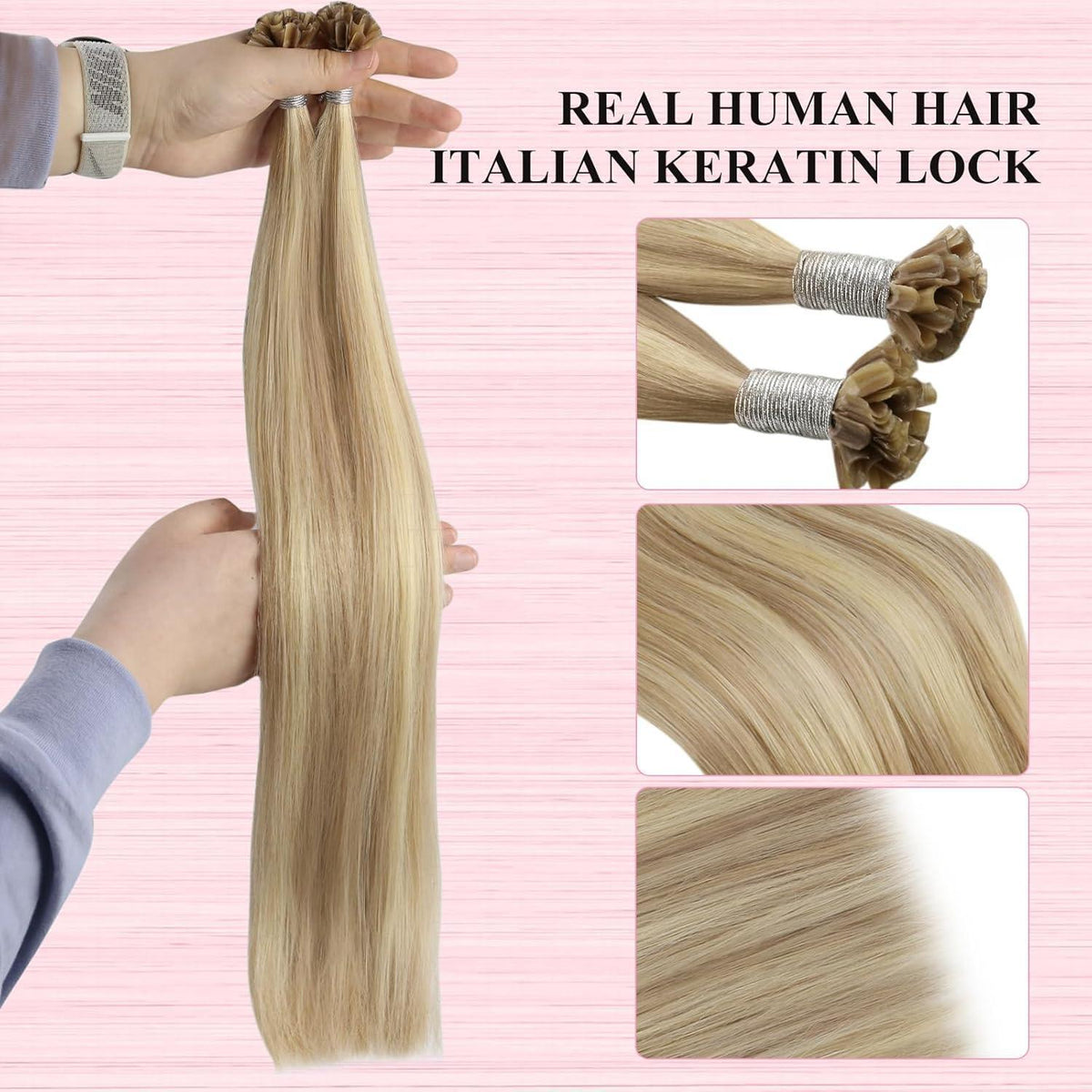 Echthaar Bonding Extensions Blond Highlights 60cm