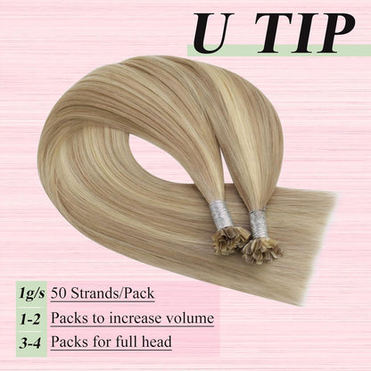 Echthaar Bonding Extensions Blond Highlights 60cm