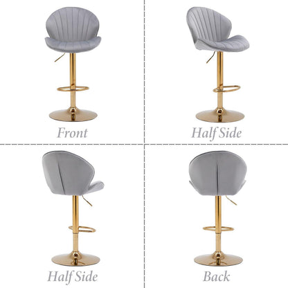 Barhocker Set 2x Höhenverstellbar Grau Samt