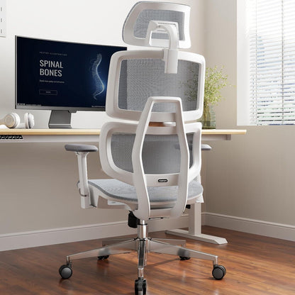 Ergonomischer Bürostuhl mit Lendenwirbelstütze, 150kg, Weiß