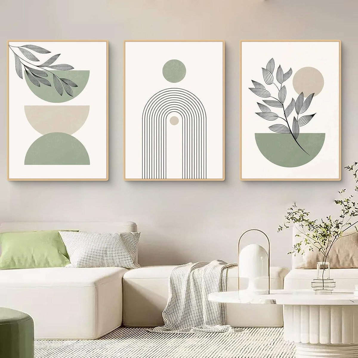 Abstraktes Poster Set 3er – Pflanzen & Geometrie Wanddeko