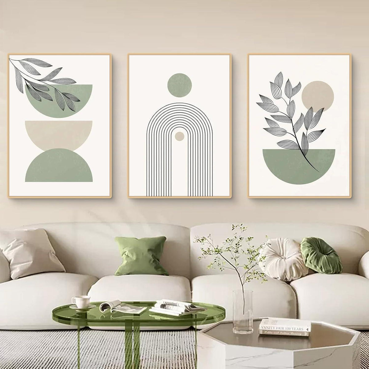Abstraktes Poster Set 3er – Pflanzen & Geometrie Wanddeko
