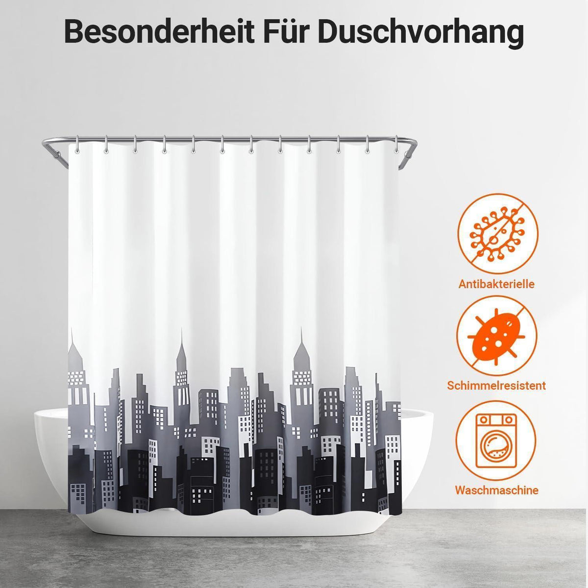 Duschvorhang 180x200 cm mit Eisenturm-Muster, beschwerter Saum