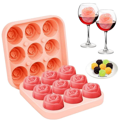 Silikon Eiswürfelform Rosen-Design mit Deckel – BPA-frei Rosa