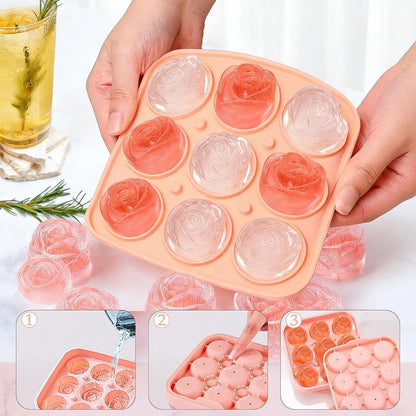Silikon Eiswürfelform Rosen-Design mit Deckel – BPA-frei Rosa