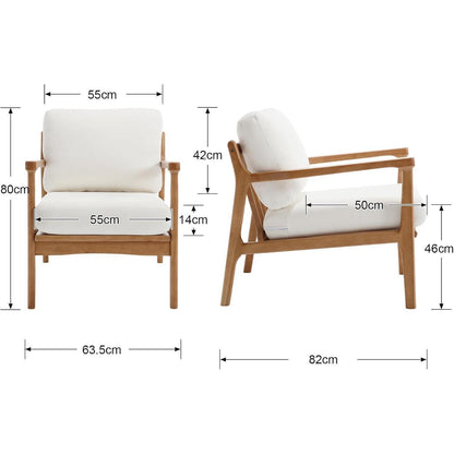 Vintage Sessel mit Holzgestell & Leinenbezug, Beige
