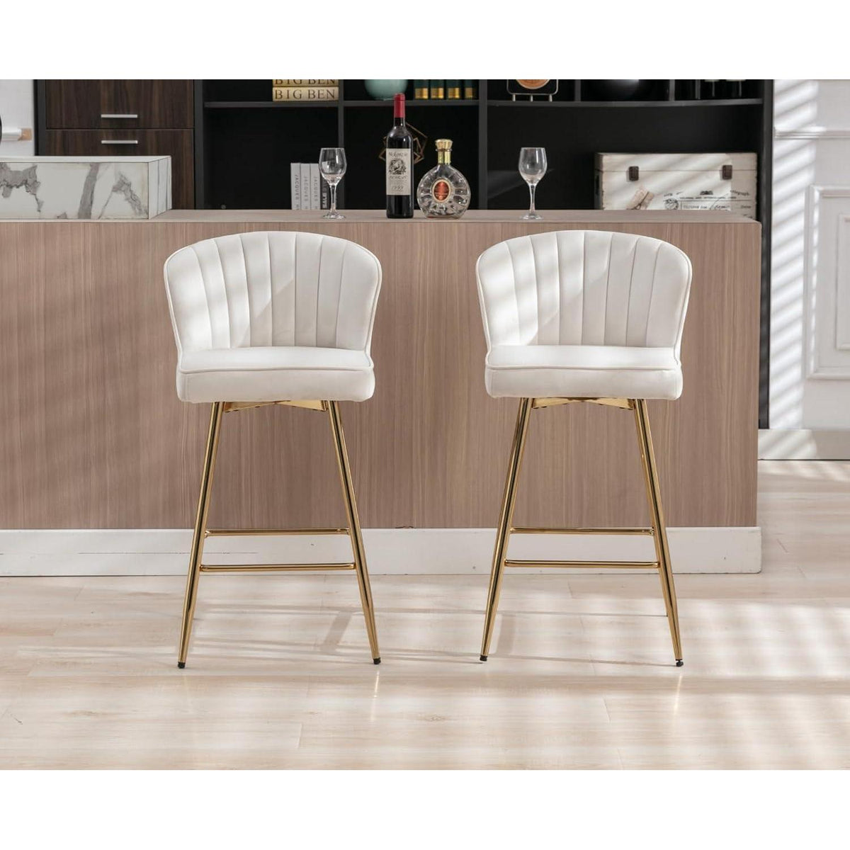 Barhocker Set 2er – Samt, Beige, Modern & Komfortabel
