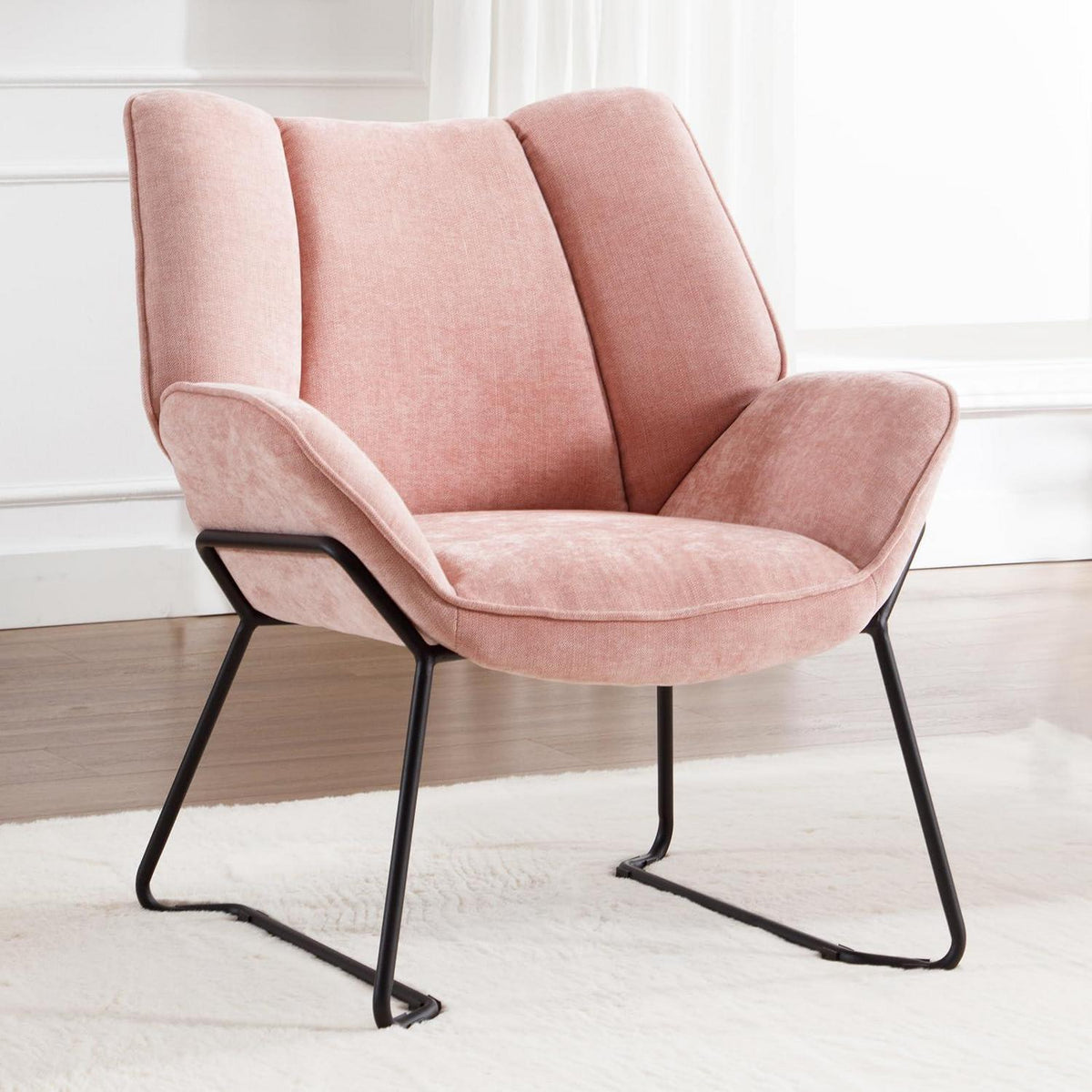 Rosa Chenille Ohrensessel – Modern & Bequem für Wohnzimmer
