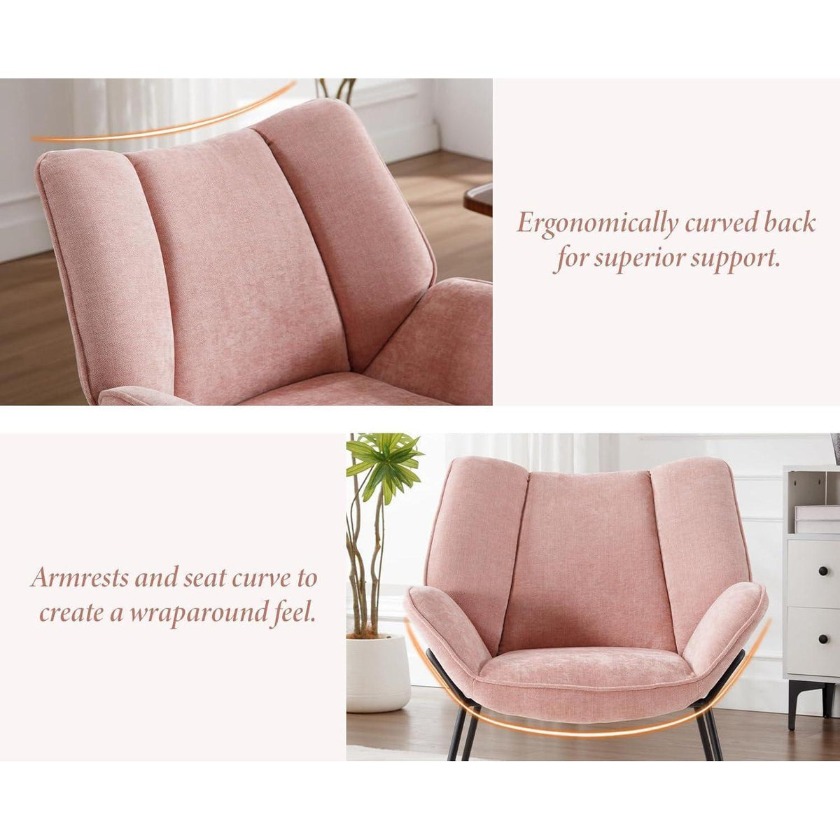 Rosa Chenille Ohrensessel – Modern & Bequem für Wohnzimmer
