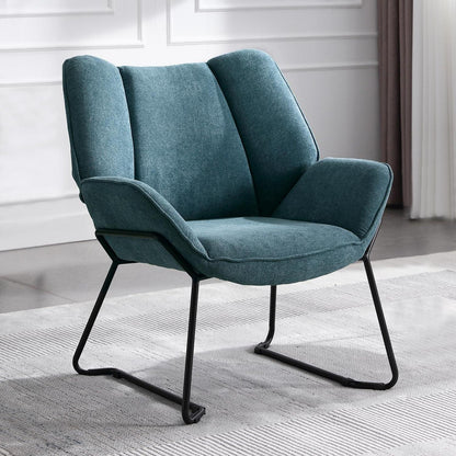 Blauer Ohrensessel modern mit Chenille & Metallbeinen
