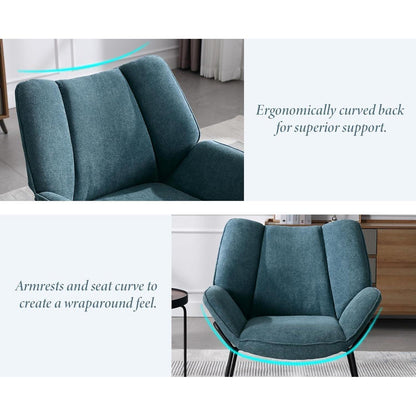 Blauer Ohrensessel modern mit Chenille & Metallbeinen