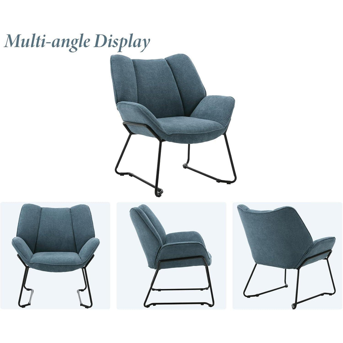 Blauer Ohrensessel modern mit Chenille & Metallbeinen