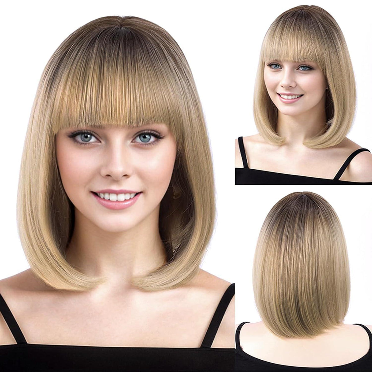 Blond Ombre Bob Perücke mit Pony – Kurze Damen Perücke